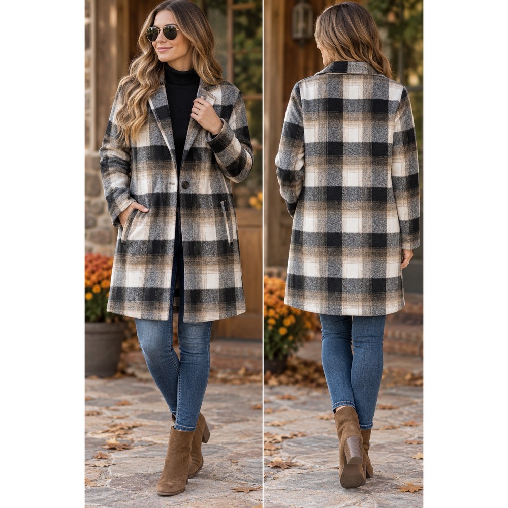 NWT Love Tree Womens Plaid Single Button Mid-Length Coat Size M cottagecore